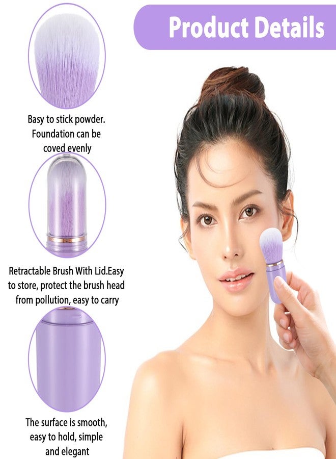 Yuanchu Retractable Kabuki Makeup Brushes, 2 Pcs Travel Makeup Brushes Blush Brushes Cute Powder Brush Foundation Brush for Liquid Foundation Pressed Powder Contouring Cream(Green+Purple) - Image 4